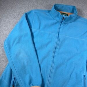 LL Bean Polartec Fleece Jacket Mens XL Blue Orange Trim Full Zip Mock Neck
